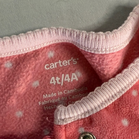 Carter's -4T - Pink Polka Dot Fleece Onesie Sleeper with Cat Design - Picture 4 of 4
